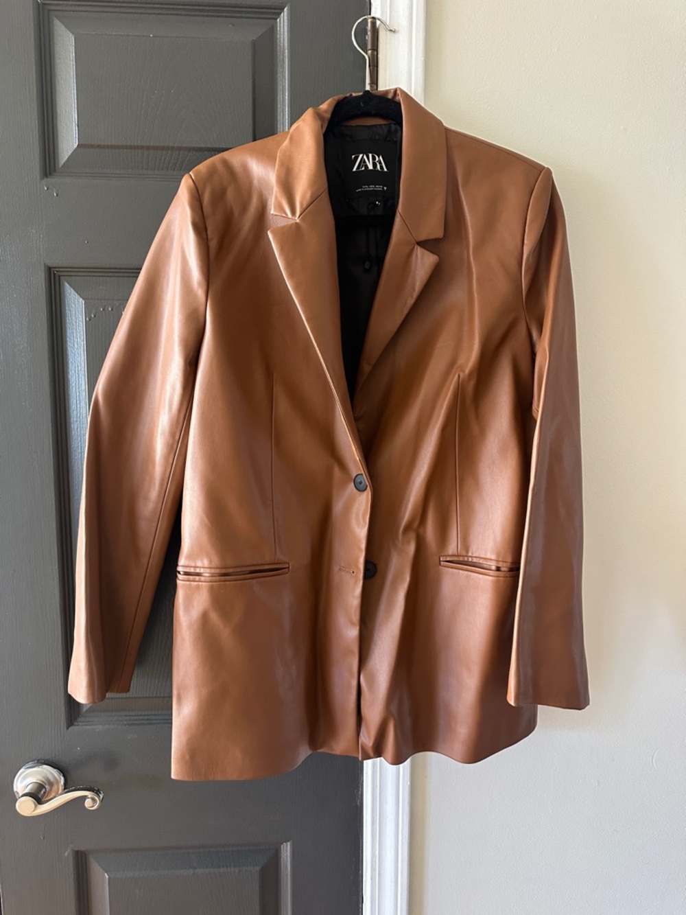 Zara Cognac Faux Leather Blazer Jacket